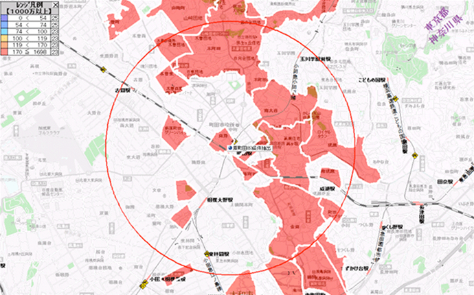 例:富裕層データに基づき、地図に色で表示した図